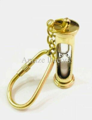 BRASS SAND TIMER HOURGLASS KEY CHAIN ANTIQUE NAUTICAL PENDANT / KEY CHAIN