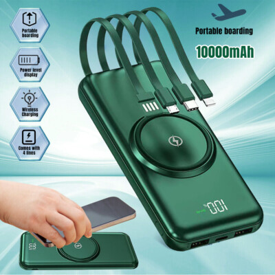 900000mAh Wireless Power Bank Fast Charger Portable External Battery W/ Cables
