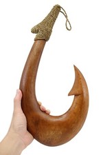 Hawaiian Fish Hook Hand Carved Wood Hanging Decoration - Wall Art, 2XL Size