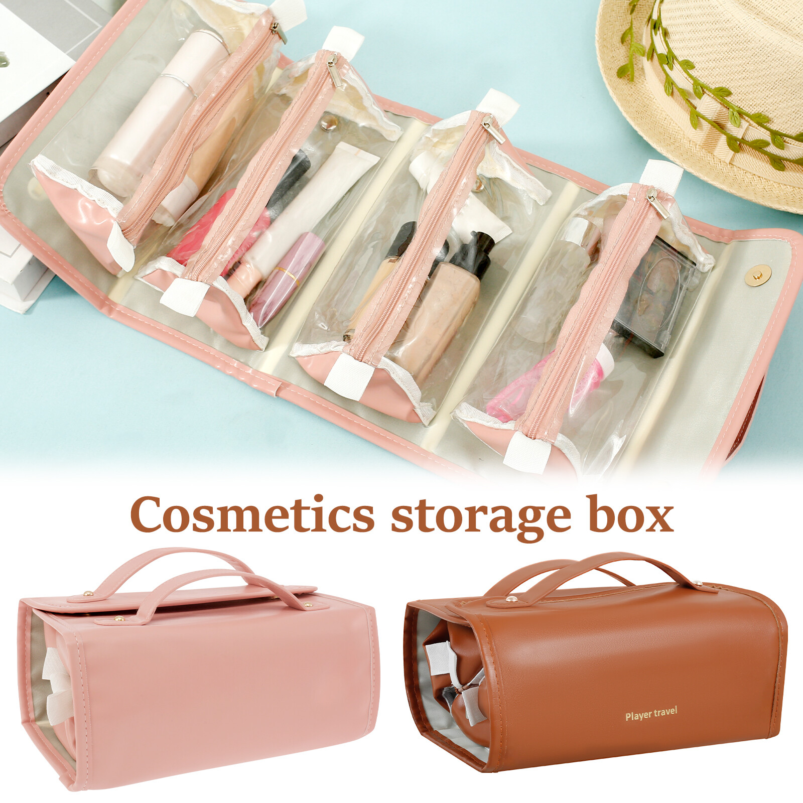 Large Capacity Makeup Bag with Removable Toiletry Organizer for Travel-image
