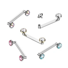 16G Titanium Flat Surface Barbell Bezel Crystal Staple Surface Piercing Jewelry