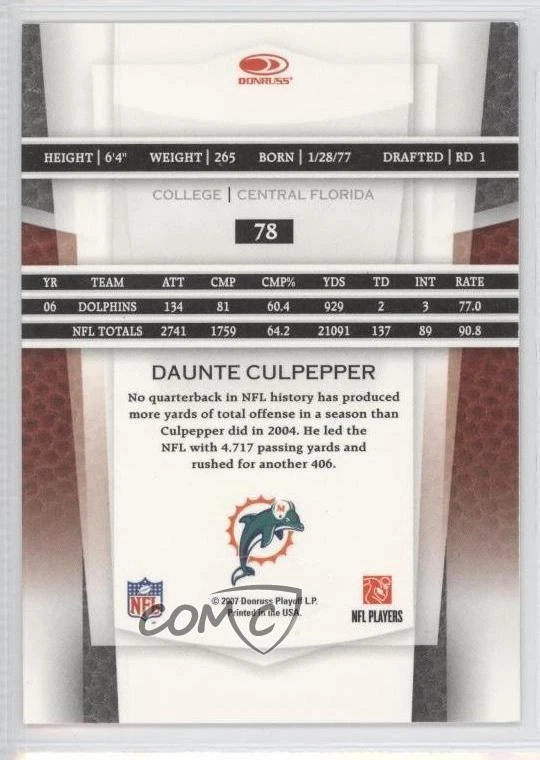 2007 Leaf Certified Materials Daunte Culpepper #78 - Image 2 of 2