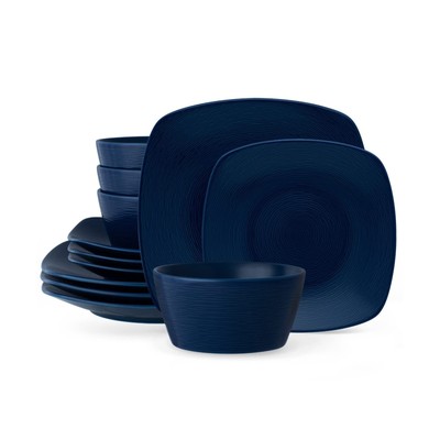 Noritake Colorscapes Navy-on-Navy Swirl 12-Piece Square Dinnerware Set, Servi...