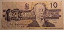 1989 Canadian 10 Dollar Bill $10 Bank of Canada Banknote Currency Note