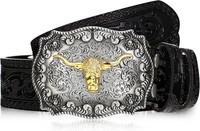 Herren GüRtel Bull Leder Western Cowboy Schnalle Mit Blumen Gravur 100Cm-120Cm