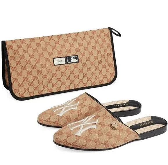 Gucci Monogram UOMO New York Yankees ciabatte in tela rivestite G 8 US 8 5 MLB con certificato di autenticità