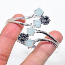 Aqua Chalcedony Gemstone 925 Sterling Silver Jewelry Cuff Bracelet For Gift