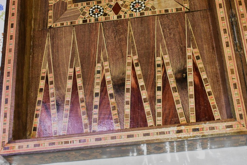 Vintage Egyptian Large Mosaic Wooden Inlaid Marquetry Backgammon Game Set rare
