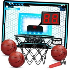 Indoor Mini Basketball Hoop for Kids, Over The Door Basketball Hoop with LED