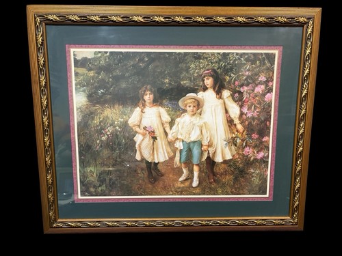 VTG HOMCO HOME INTERIORS  VICTORIAN CHILDREN GARDEN PICTURE GOLD ORNATE FRAME