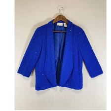 Festive Alfred Dunner Women 12P Blue Chevron Sequin Textured Open Front Blazer