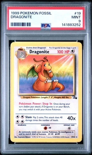 1999 POKEMON FOSSIL #19 DRAGONITE PSA 9