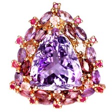 NATURAL PURPLE AMETHYST ROSE QUARTZ  RHODOLITE STERLING 925 SILVER RING 8.75