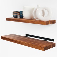 Set of 2 24" Acacia Wood Floating Shelves Wall Mounted Rustic Farmhouse Woo...