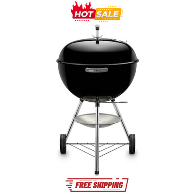Weber Original Kettle 22 Inch Charcoal Grill Outdoor BBQ Cooker, Black