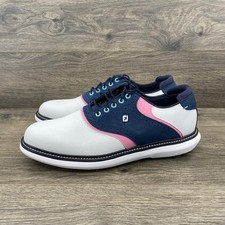 FootJoy Traditions Mens Golf Shoes Size 9.5 White Navy Pink Spiked Saddle 57921