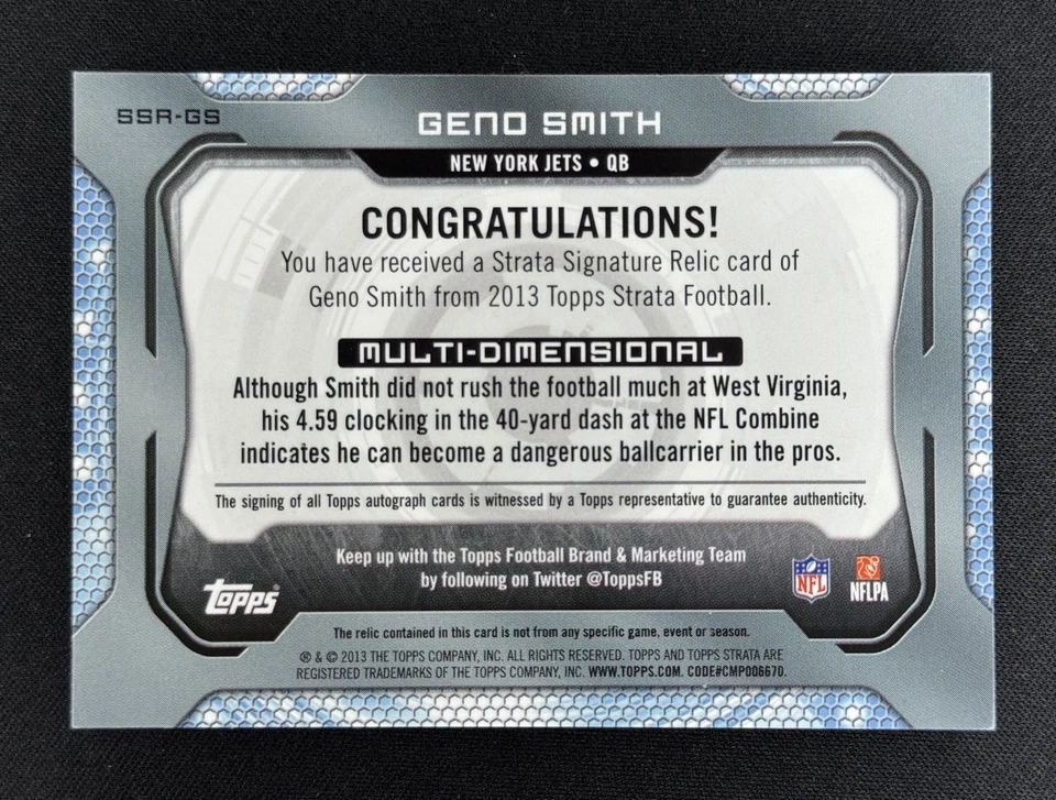 GENO SMITH 2013 Topps Strata Shadow Box Rookie RC Jersey /15 Auto Emerald SP - Image 3 of 3