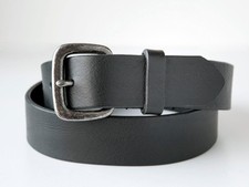 Men's Genuine Italian Leather Solid Brass Buckle Black Belt -Size 34 Made in USA