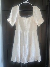 American Eagle Outfitters Picnic Pretty Puff-Sleeve Dress Beige Medium