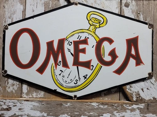 VINTAGE OMEGA PORCELAIN SIGN OLD DSP WATCH JEWELER REPAIR JEWELRY CLOCK STORE