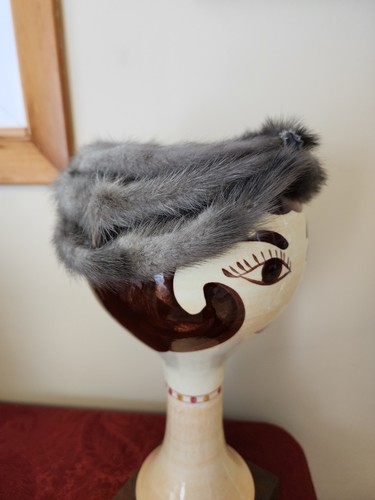 Vintage Fur Halo Ring Hat Headband Fascinator Gray Winter Glam Retro Flapper