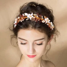 Gold Rhinestone Flower Headband Bridal Headpiece Crystal Wedding Hair Band