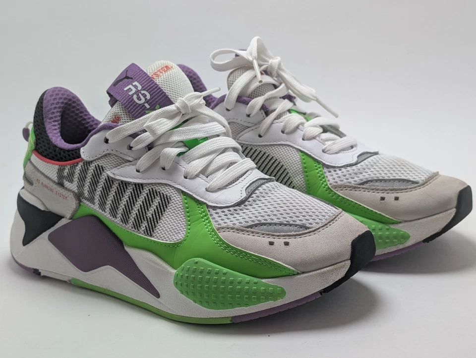 Puma RS-X Negrita Zapatos Fluorescentes Blanco Verde Púrpura Tenis Informales Talla 5.5C Foto 3 de 4