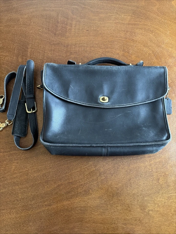 Rare 1992 Early Vintage Coach Lexington Briefcase Black Burnished Leather 5265 - Image 3 of 4