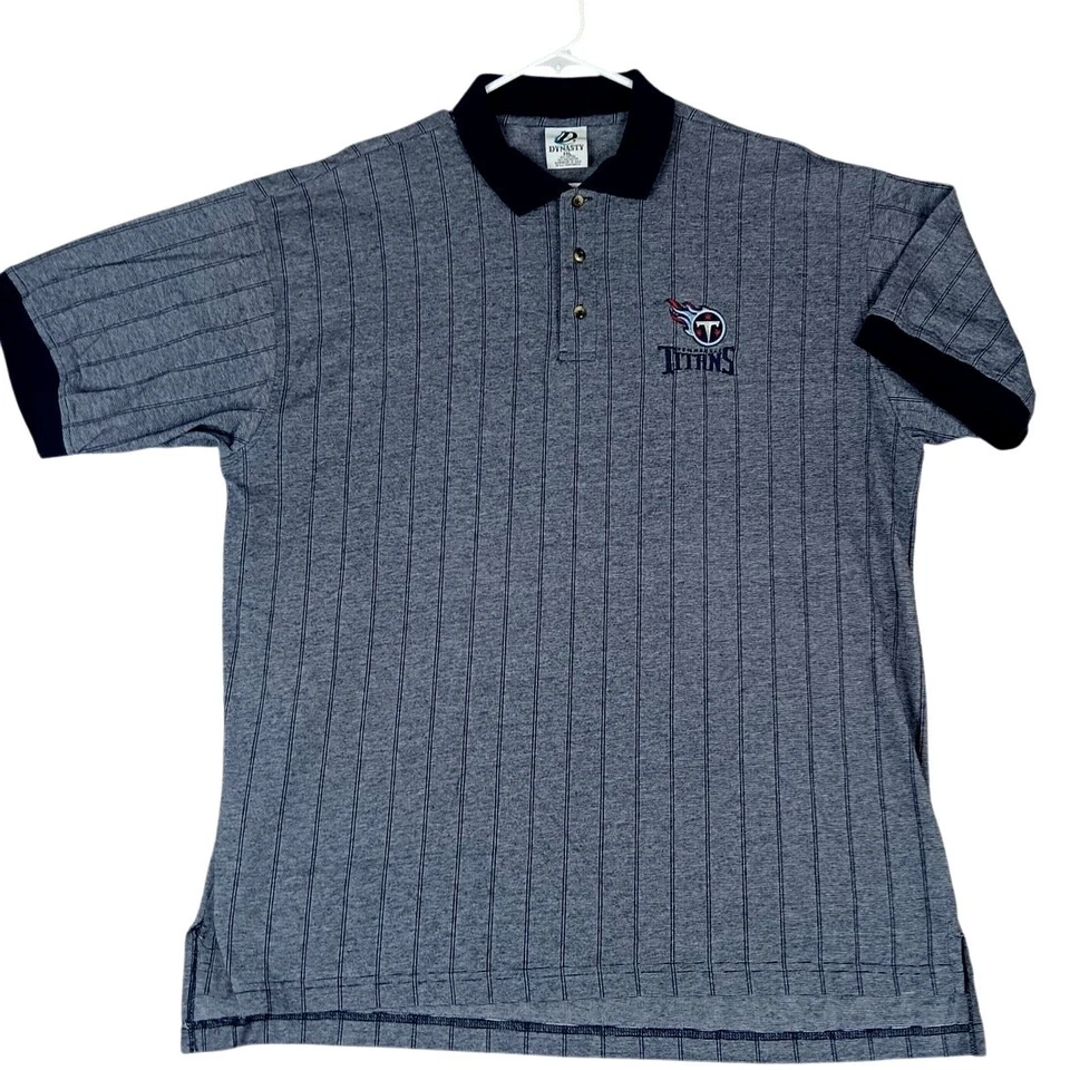 Dynasty Polo Shirt Mens XXL Blue Striped Tennessee Titans Embroidered Knit Sport - Image 2 of 4