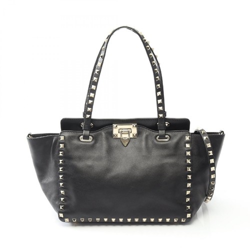 Valentino Rockstud Handbag Bag Leather Black Used