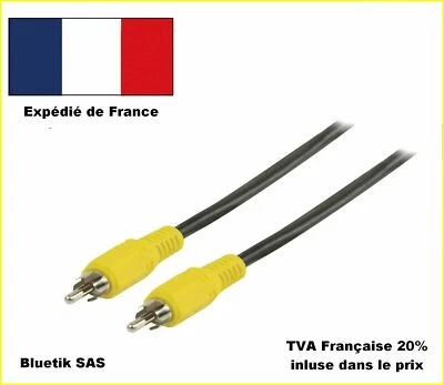 FPE 2m CÂBLE Vidéo composite AV Connecteur RCA MÂLE / MÂLE NOIR - (C6)