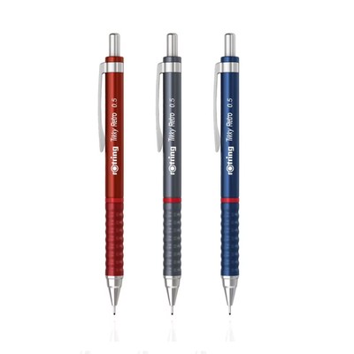 3Pcs of Rotring Tikky Retro Mechanical Pencil 0.5 mm Red, Blue and Grey