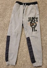 Nike Just Do It Gray Jogger Sweatpants Mens Size Small Drawstring Pockets