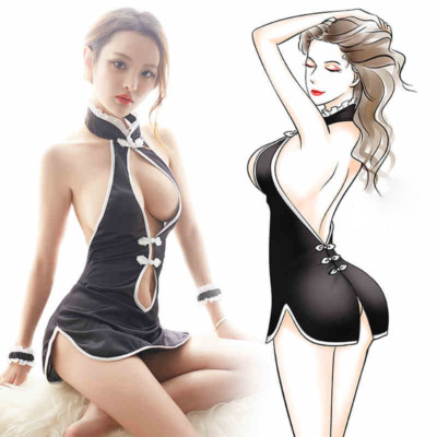 Chinese Style Sexy Cheongsam Lingerie Dress Halter Backless Nightwear W  G-string | eBay