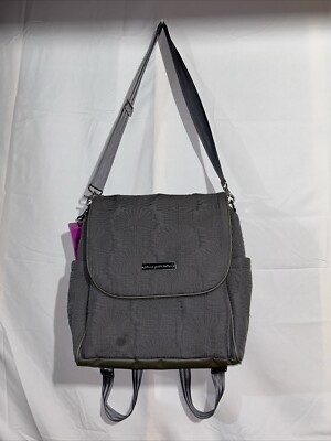 PETUNIA PICKLE BOTTOM Embossed Boxy Diaper Bag Backpack in Gray With Strap