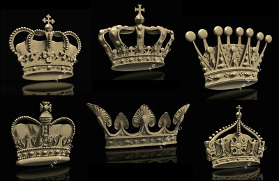 6 Pcs 3D STL Models CROWN THEME for CNC Router Aspire Engraver 3D Printer Cut 3D