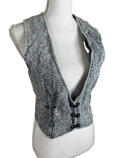 Vintage 90s Gray Acid Wash Blue Jean Denim Crop Vest Grunge Punk Small V3J