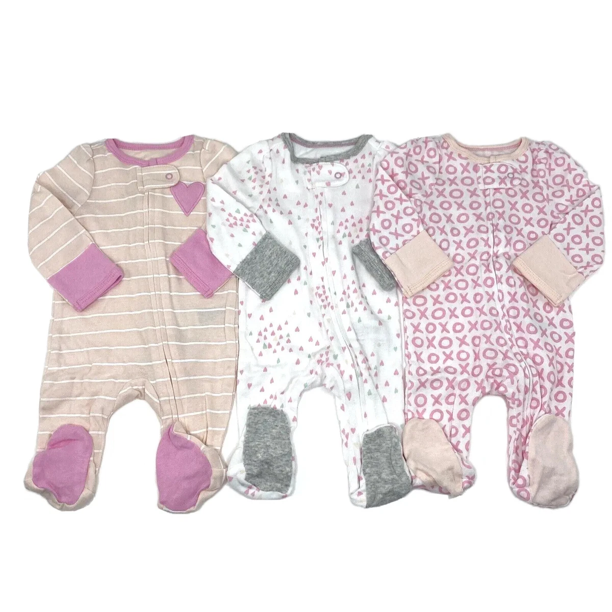 Cloud Island Baby Girl Size NB 0M Footed Pajamas One Piece 3 Pack Pink