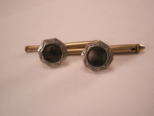 Singles (2) 1/4" grau Achteck MOP Larter Sons RGP Vintage formeller Smoking Nieten c209