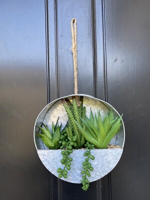 Succulent Wall Decor Hanging Artificial Succulent Plants in Metal Round Tin  Aloe | eBay