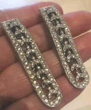 VINTAGE  ART DECO DRESS FUR CLIPS PAIR DUETTE DIAMANTE 1930s RHINESTONE 