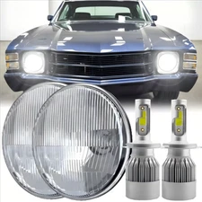 For Chevy Chevelle 1971-1973 Pair 7" Inch LED Headlights Round Hi~Lo Sealed Beam