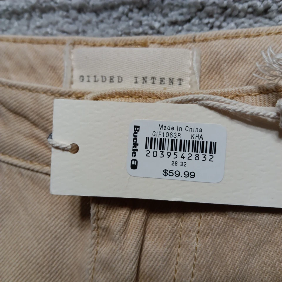 NUEVO CON ETIQUETAS BKE Pantalones con Hebilla para Hombres 28x32 Dorado Intent Carga GIF1063R Caqui Años 90 Pierna Ancha Foto 4 de 4