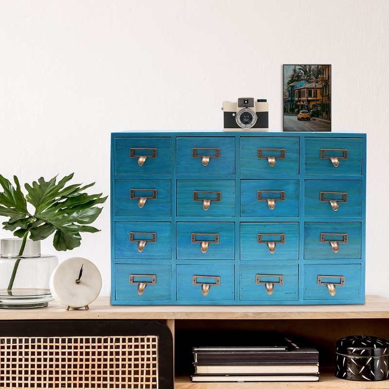 16 Drawers Vintage Tabletop Library Card Catalog Cabinet Apothecary Storage Box