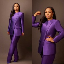 Women Purple Satin Suits 2 Piece Slim Fit Fashion Style for Business Office Wear