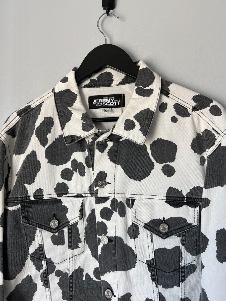 Jeremy Scott Cow Print Denim Jacket - Size 48 - White Black - NEW