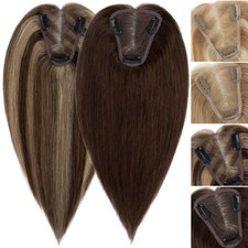 Women Topper Real Remy Human Hair Clip In Top Hairpiece Toupee Lace Free Part