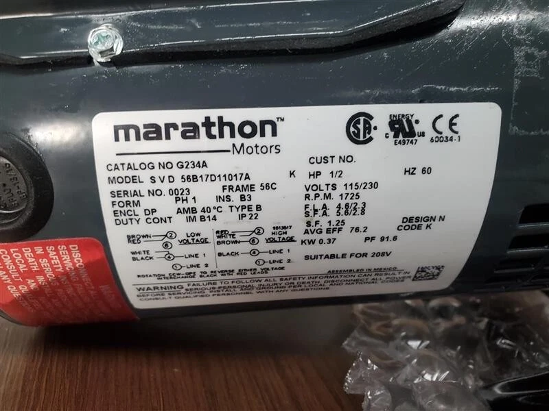 Marathon Motors S V D 5617D11017A 1/2 HP, 115/230V 1 Phase Motor 1725rpm - Image 4 of 4