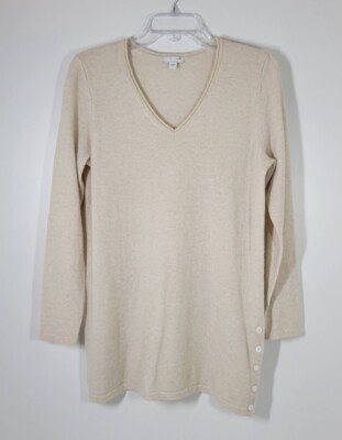 J Jill Cream Wool Cashmere Vneck Tunic Sweater Women Size