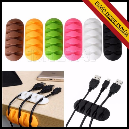 Organizador Cables Silicona 5 Agujeros Escritorio Cargador Cable Soporte | eBay